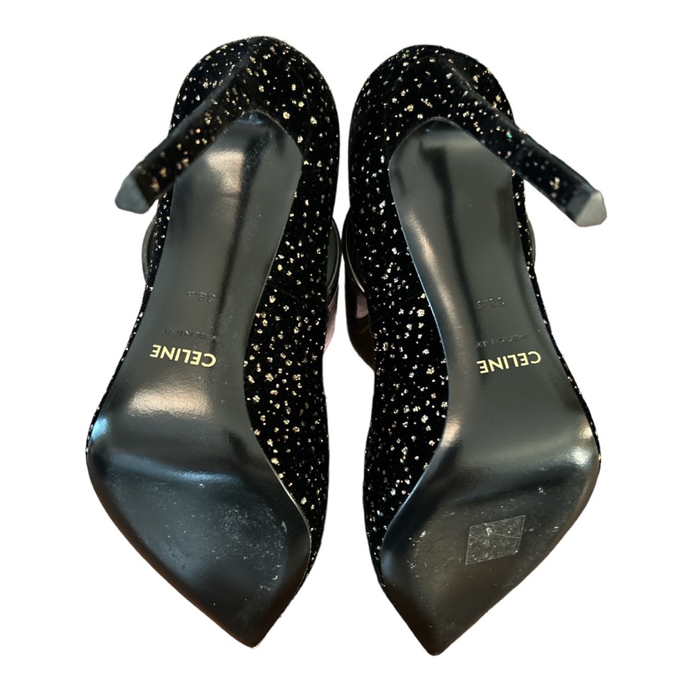 CELINE “SHARP PUMP” IN GLITTER DOTS VELVET BLACK SIZE 38.5 - Picture 4 of 4